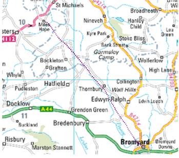 Map of the route, Bromyard - Miles Hope